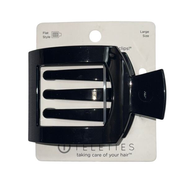 TELETIES Jet Black Large Flat Square Hair Clip Durable Everyday - Picture 1 of 3